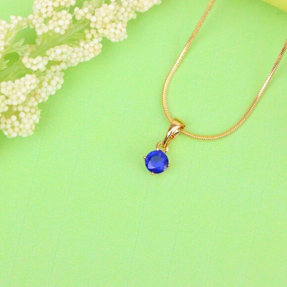 "Tiny Blue Stone Pendant in Gold Plated Brass – Elegant Minimal Detail, XPPT1762 - Picture 13 of 14